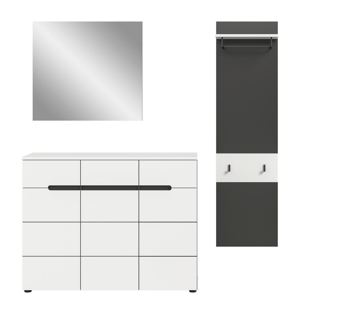 GARDEROBE 3-teilig  in 180/190/37 cm  - Weiß/Grau, Design, Holzwerkstoff (180/190/37cm) - Livetastic