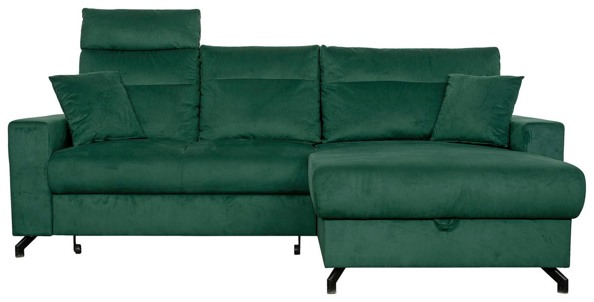 ECKSOFA in Velours Grün  - Schwarz/Grün, Design, Kunststoff/Textil (232/156cm) - Livetastic