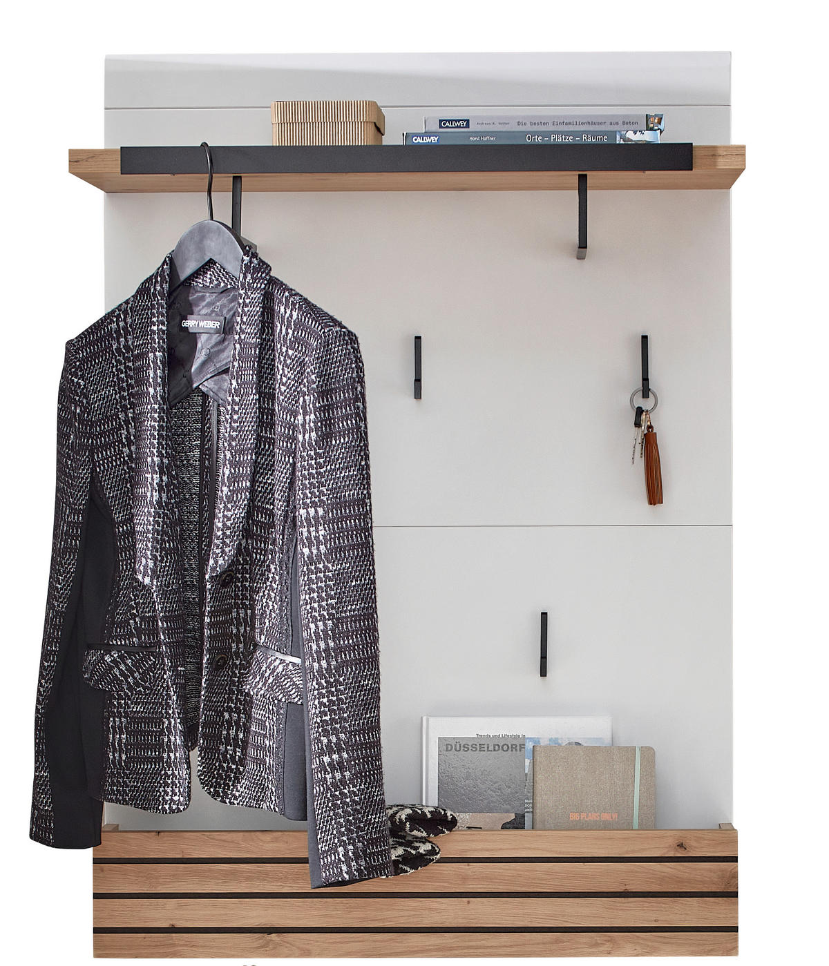 GARDEROBE 5-teilig  in 245/201/40 cm  - Weiss/Schwarz, Design, Glas/Holzwerkstoff (245/201/40cm) - Livetastic