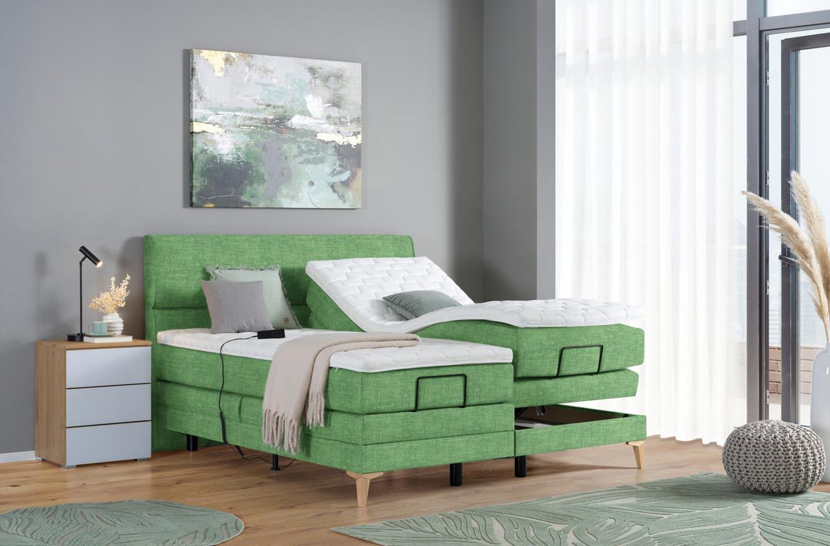 BOXSPRINGBETT 160/200 cm  in Grün  - Eichefarben/Grün, KONVENTIONELL, Holz/Textil (160/200cm) - Voleo