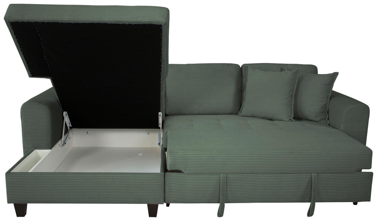 ECKSOFA MORITZ Dunkelgrün Cord Zierkissen, Bettkasten  - Dunkelgrün, Trend, Textil (155/265cm) - P & B