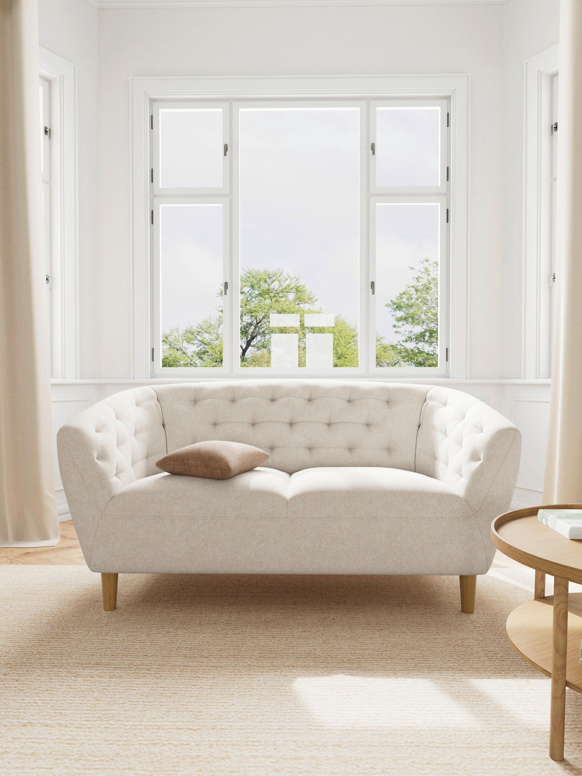 CHESTERFIELD-SOFA Flachgewebe Beige  - Eichefarben/Beige, Trend, Holz/Textil (150/78/84cm) - Ambia Home