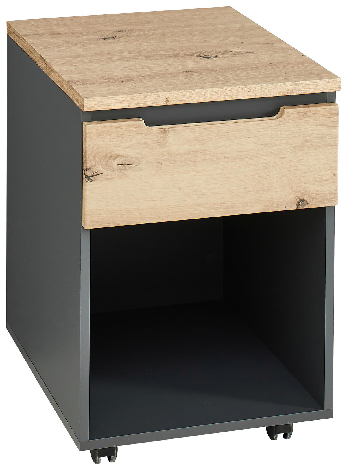 PREDALNIK NA KOLESCIH  barve grafita, hrast artisan  - barve grafita/hrast artisan, Moderno, leseni material (45/66/55cm) - Voleo