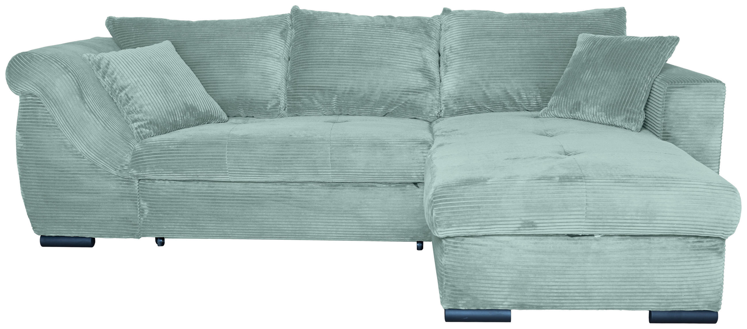 ECKSOFA in Cord Salbeigrün  - Salbeigrün/Schwarz, KONVENTIONELL, Textil/Metall (258/168cm) - Carryhome