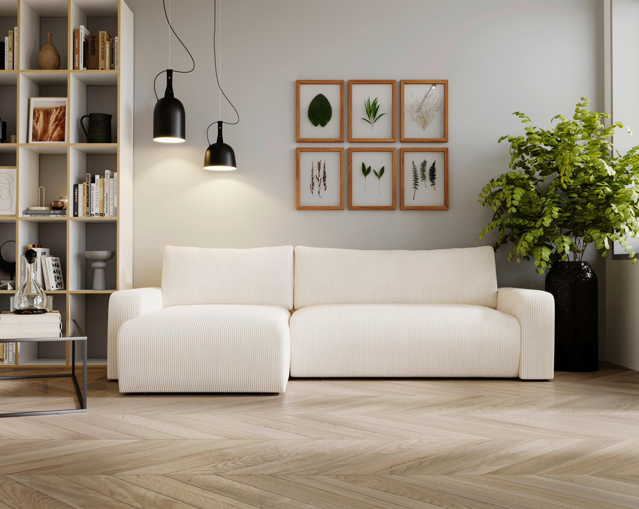 ECKSOFA Creme Cord - Creme/Schwarz, MODERN, Kunststoff/Textil (150/245cm) - Carryhome