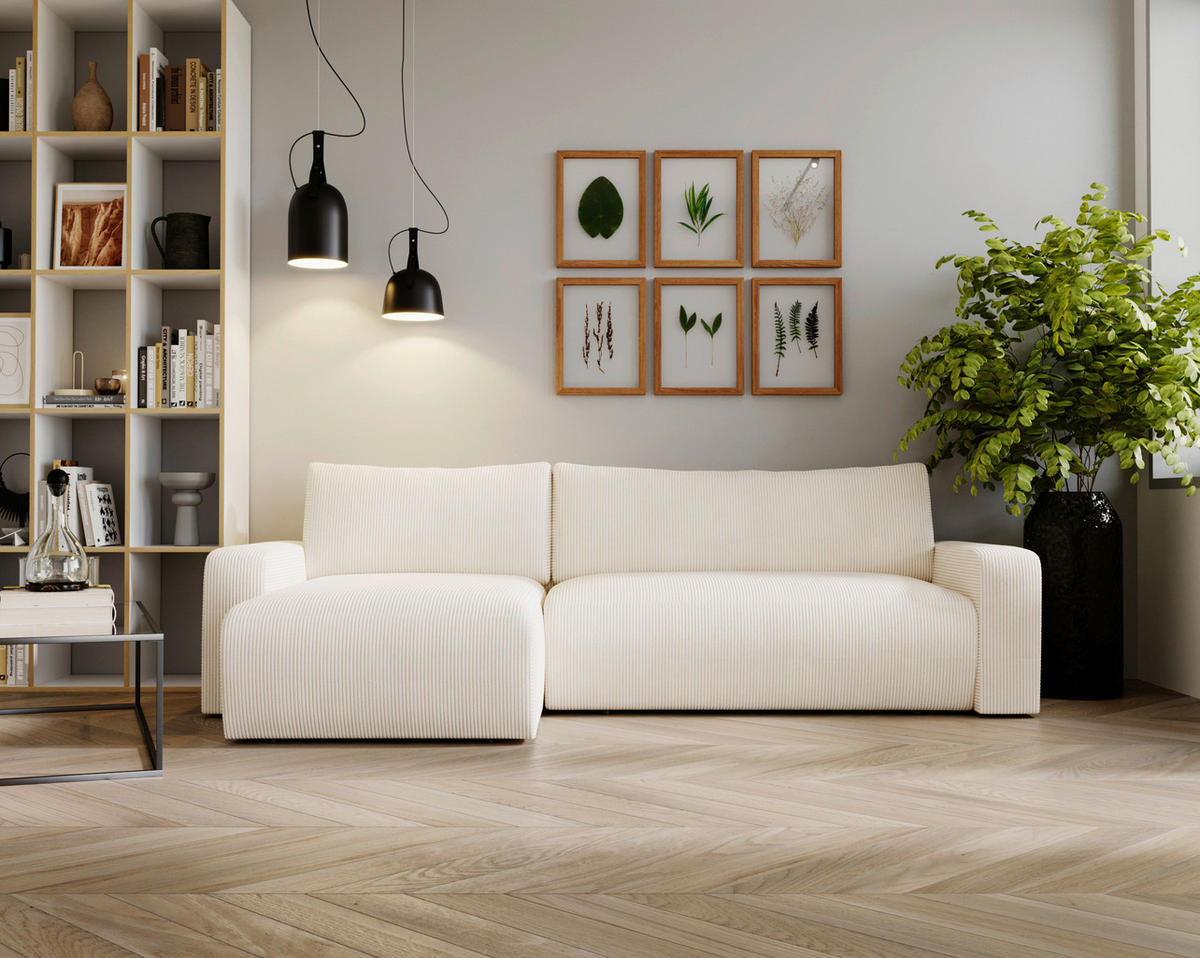 ECKSOFA in Cord Creme  - Creme/Schwarz, MODERN, Kunststoff/Textil (150/245cm) - Carryhome