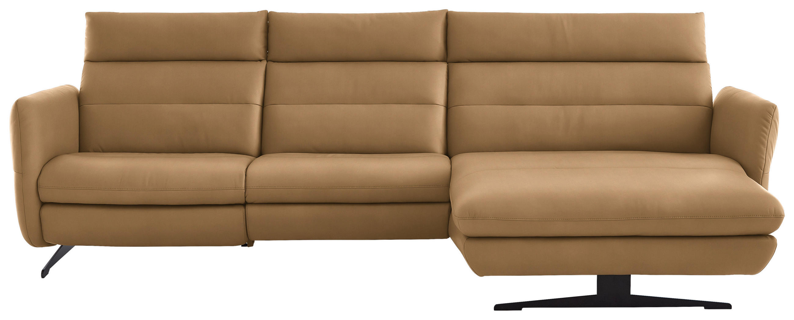 ECKSOFA in Echtleder Honig  - Schwarz/Honig, Design, Leder/Metall (300/157cm) - Dieter Knoll