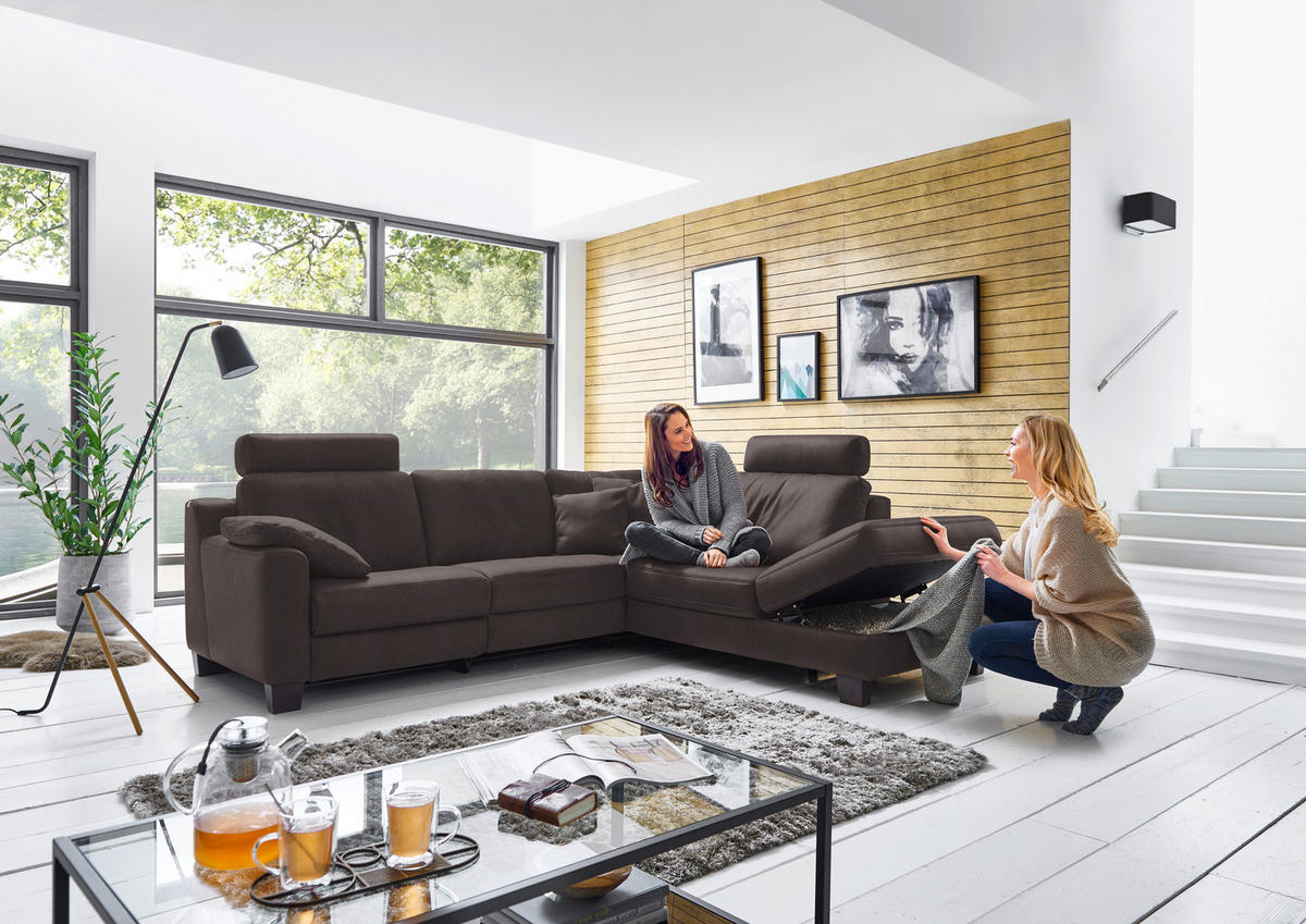 ECKSOFA in Echtleder  259/235 cm  - Eichefarben, Design, Leder/Holz (259/235cm) - Valdera