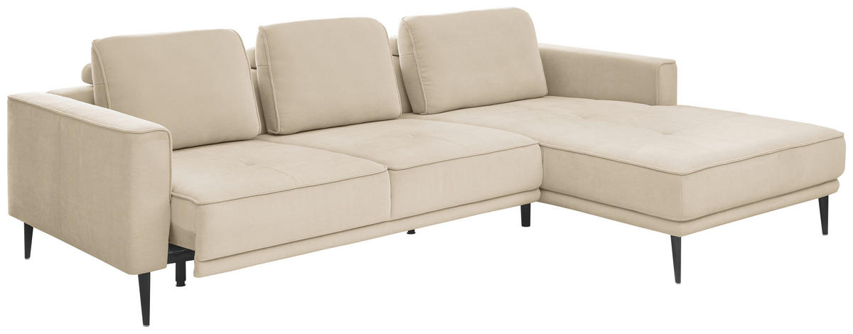 ECKSOFA Naturfarben Flachgewebe  - Schwarz/Naturfarben, KONVENTIONELL, Textil/Metall (279/193cm) - SetOne by Musterring