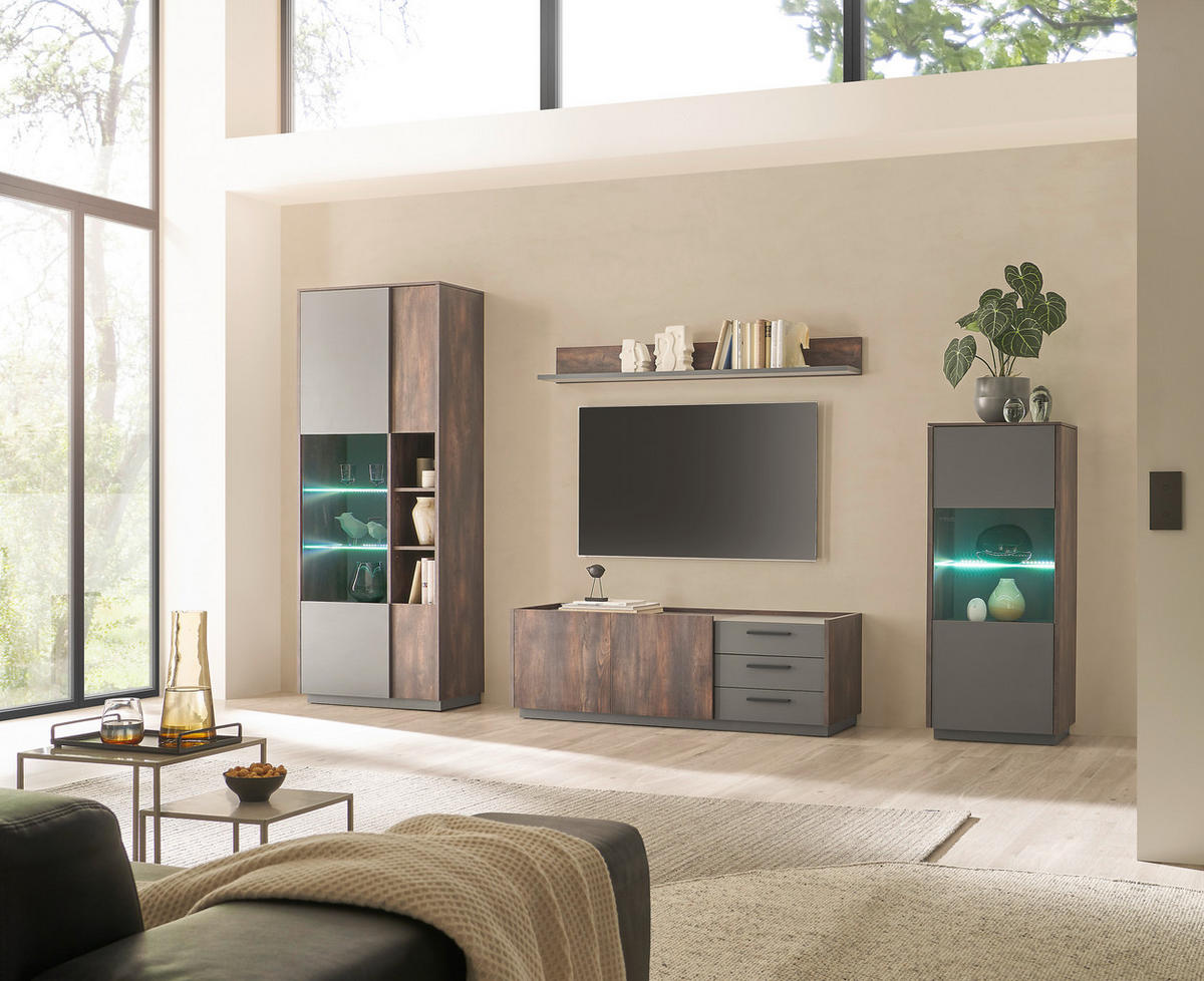 VITRINE in Anthrazit, Eichefarben  - Eichefarben/Anthrazit, Design, Glas/Holzwerkstoff (55/130/40cm) - MID.YOU