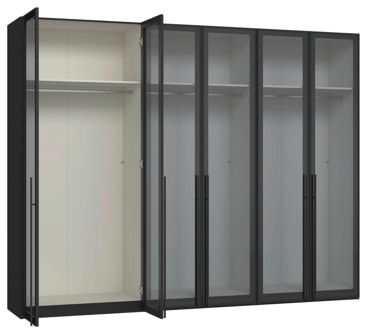 DREHTÜRENSCHRANK 303/236/59 cm,  in Schwarz, 6-türig  - Schwarz, Design, Glas/Holzwerkstoff (303/236/59cm) - Jutzler