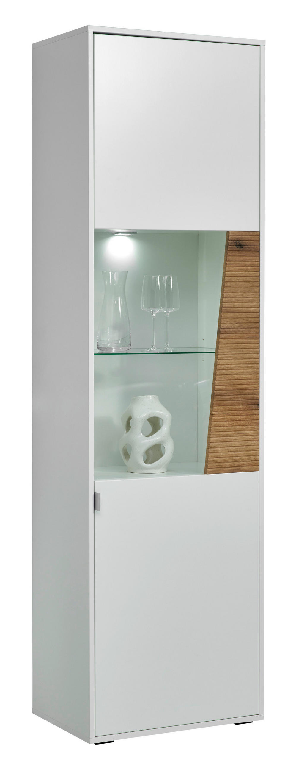 VITRINE  in Weiß, Eichefarben - Eichefarben/Silberfarben, KONVENTIONELL, Glas/Holzwerkstoff (57/202/40cm) - Stylife