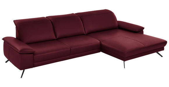 ECKSOFA Rivello in Echtleder Weinrot  328/193 cm  - Weinrot/Schwarz, Design, Leder/Metall (328/193cm) - Dieter Knoll