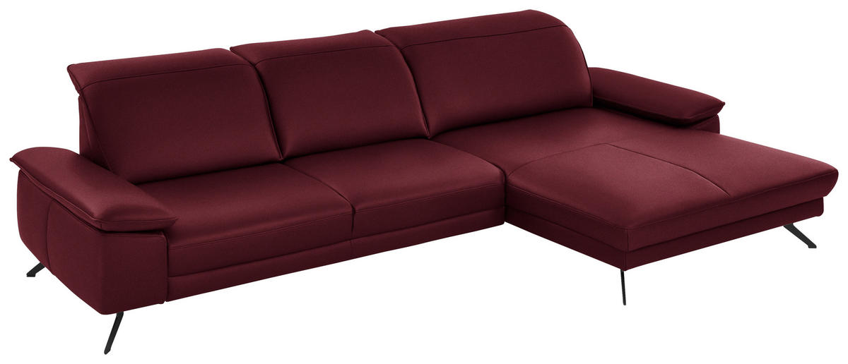 ECKSOFA in Echtleder Weinrot  328/193 cm  - Weinrot/Schwarz, Design, Leder/Metall (328/193cm) - Dieter Knoll