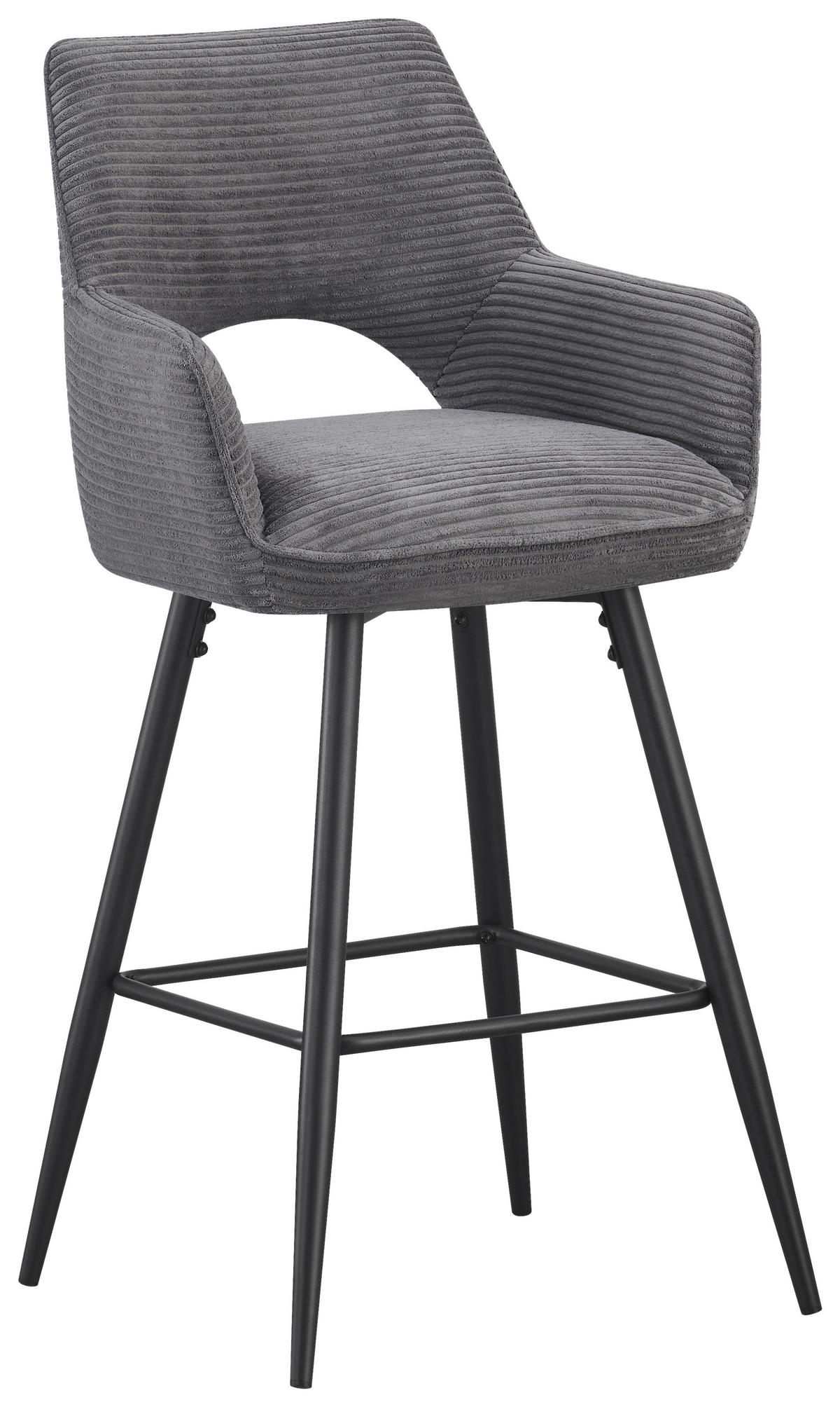 BARHOCKER Cord Schwarz, Dunkelgrau Eisen Stoffauswahl, inklusive Armlehnen  - Dunkelgrau/Schwarz, Design, Textil/Metall (56/110/58cm) - Hom`in