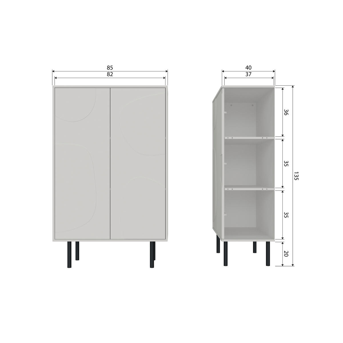 KOMMODE Cadiz  in 85/135/40 cm  - Grauweiß/Schwarz, Design, Holz/Metall (85/135/40cm) - Livetastic