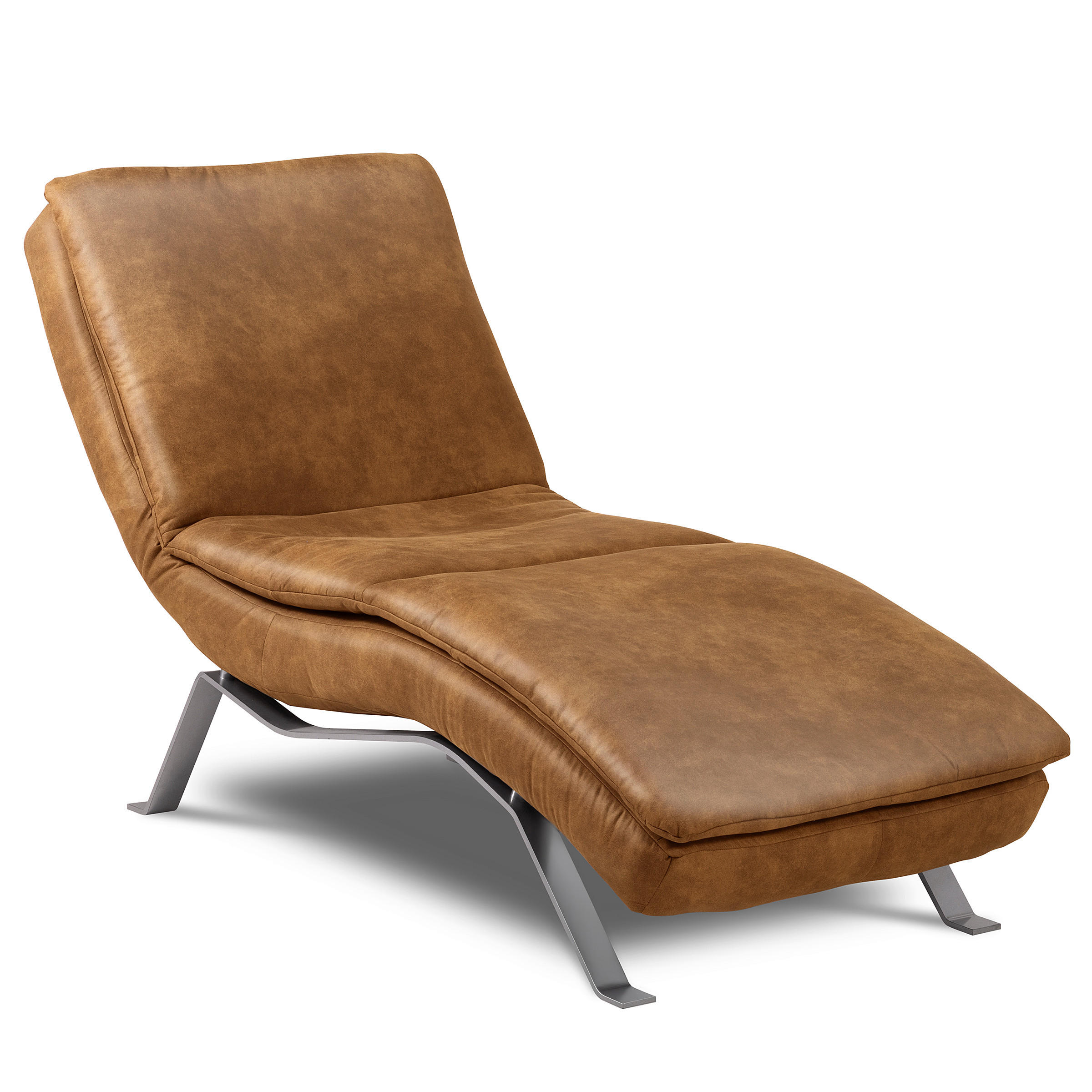 RELAXLIEGE in Echtleder Cognac  - Cognac/Silberfarben, Design, Leder/Metall (65/95/171cm) - Celina Home