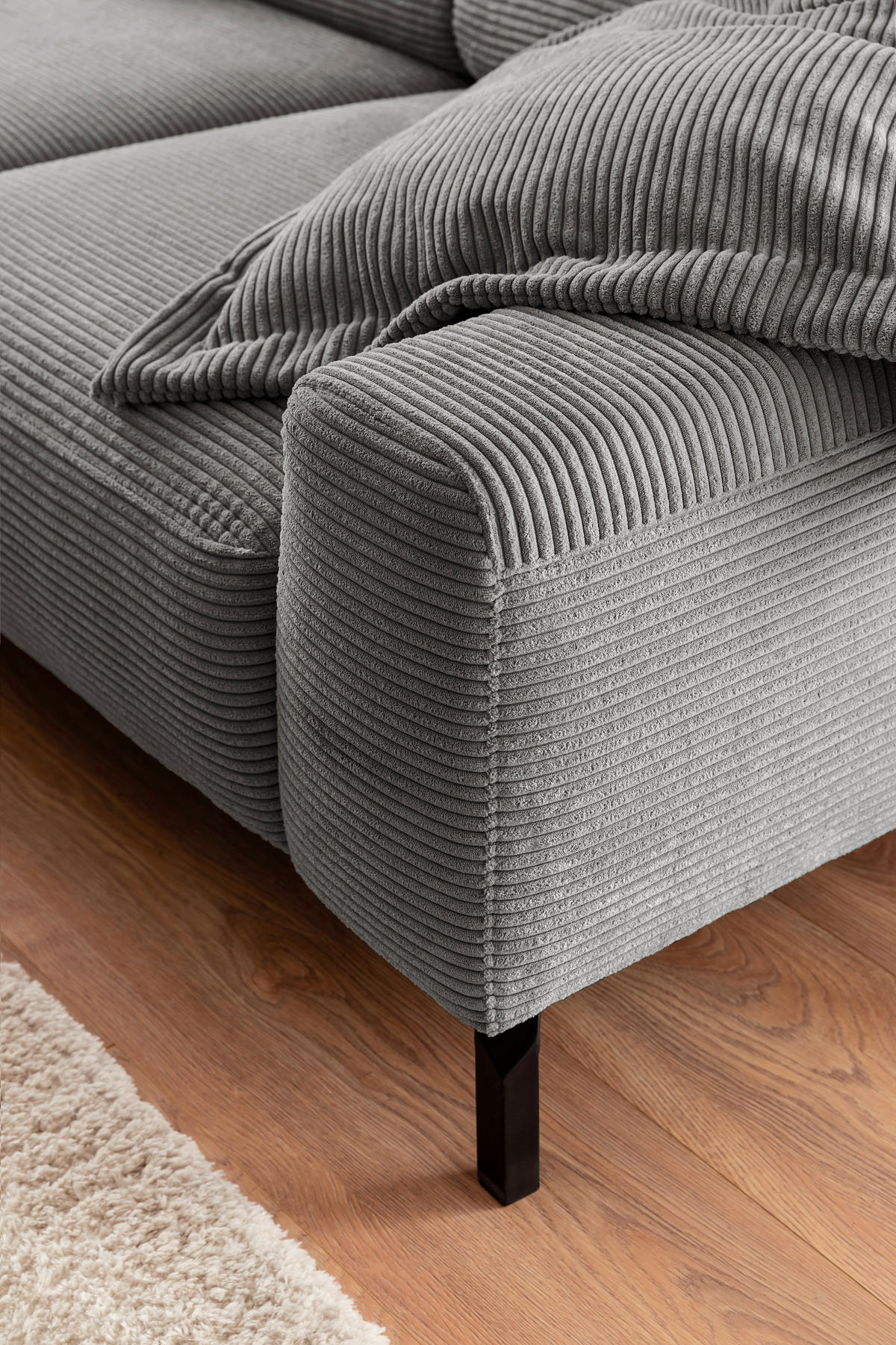 SEDEŽNA GARNITURA, rebrasti žamet siva  - črna/siva, Moderno, kovina/tekstil (276/221cm) - Pure Home Lifestyle
