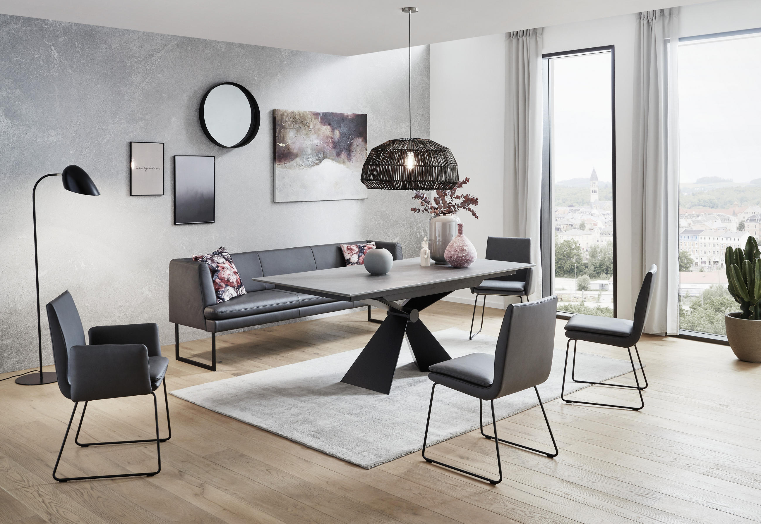 ESSTISCH in Metall, Keramik 180/90/77 cm  - Schwarz/Grau, Design, Keramik/Metall (180/90/77cm) - Dieter Knoll