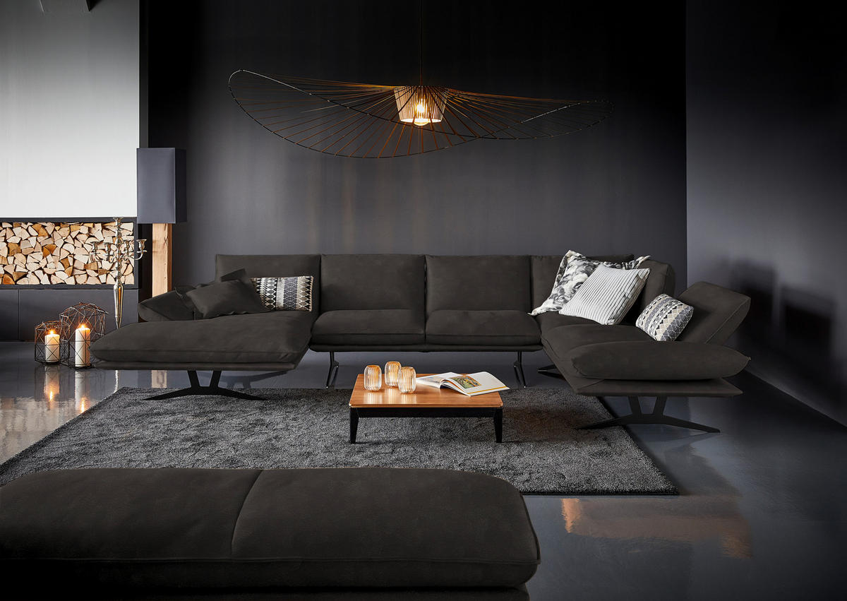 WOHNLANDSCHAFT in Echtleder Graubraun  - Graubraun/Schwarz, Natur, Leder/Metall (155/359/217cm) - Dieter Knoll