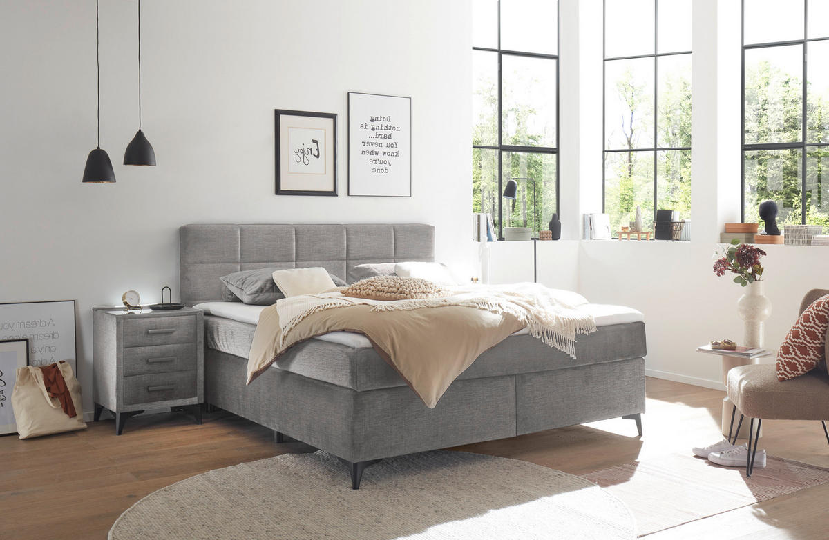 BOXSPRINGBETT 180/200 cm  in Hellgrau  - Hellgrau/Schwarz, Design, Holzwerkstoff/Kunststoff (180/200cm) - Xora