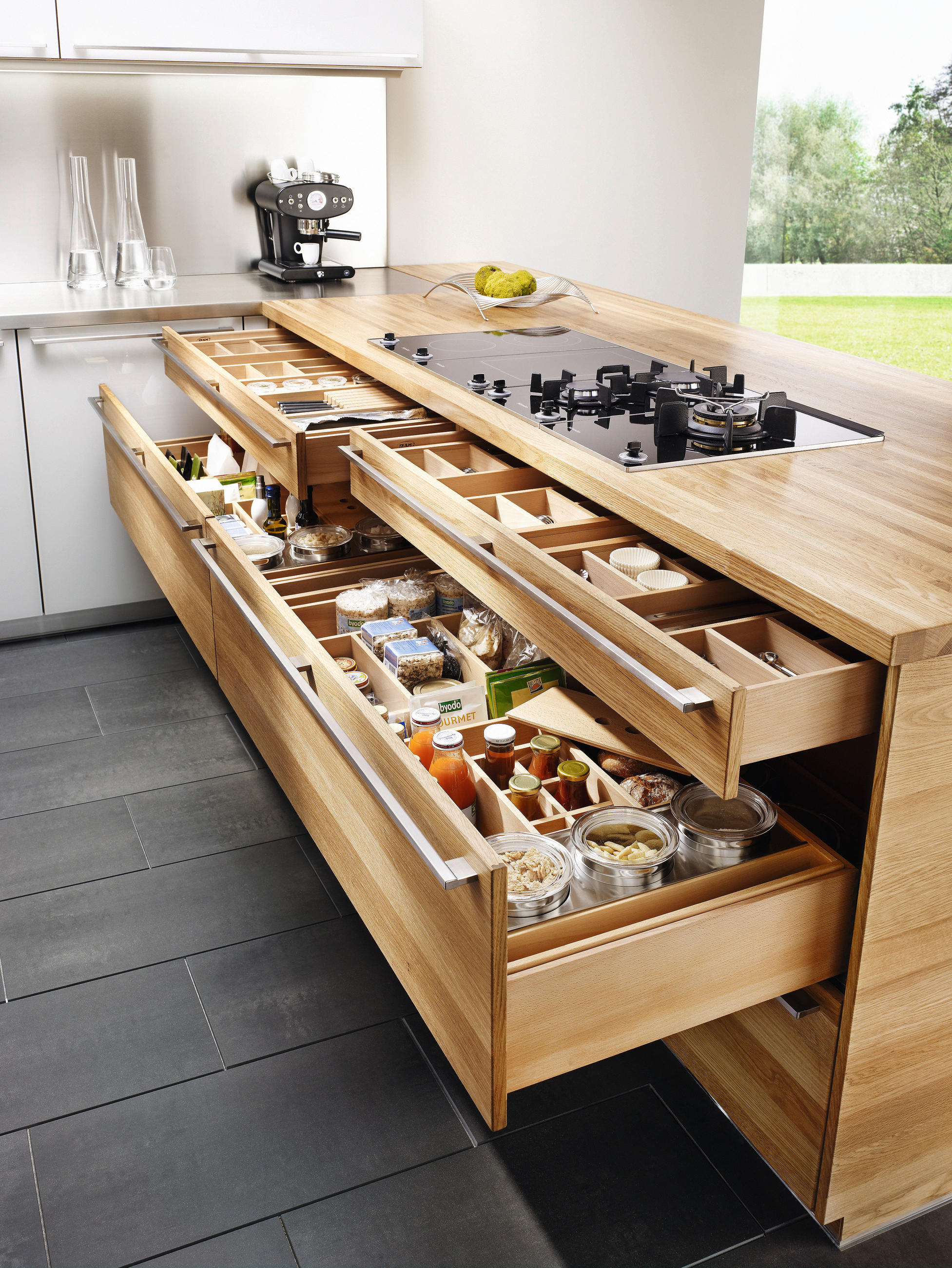 EINBAUKÜCHE   - Eichefarben/Weiß, Design, Karton/Holz - Team 7