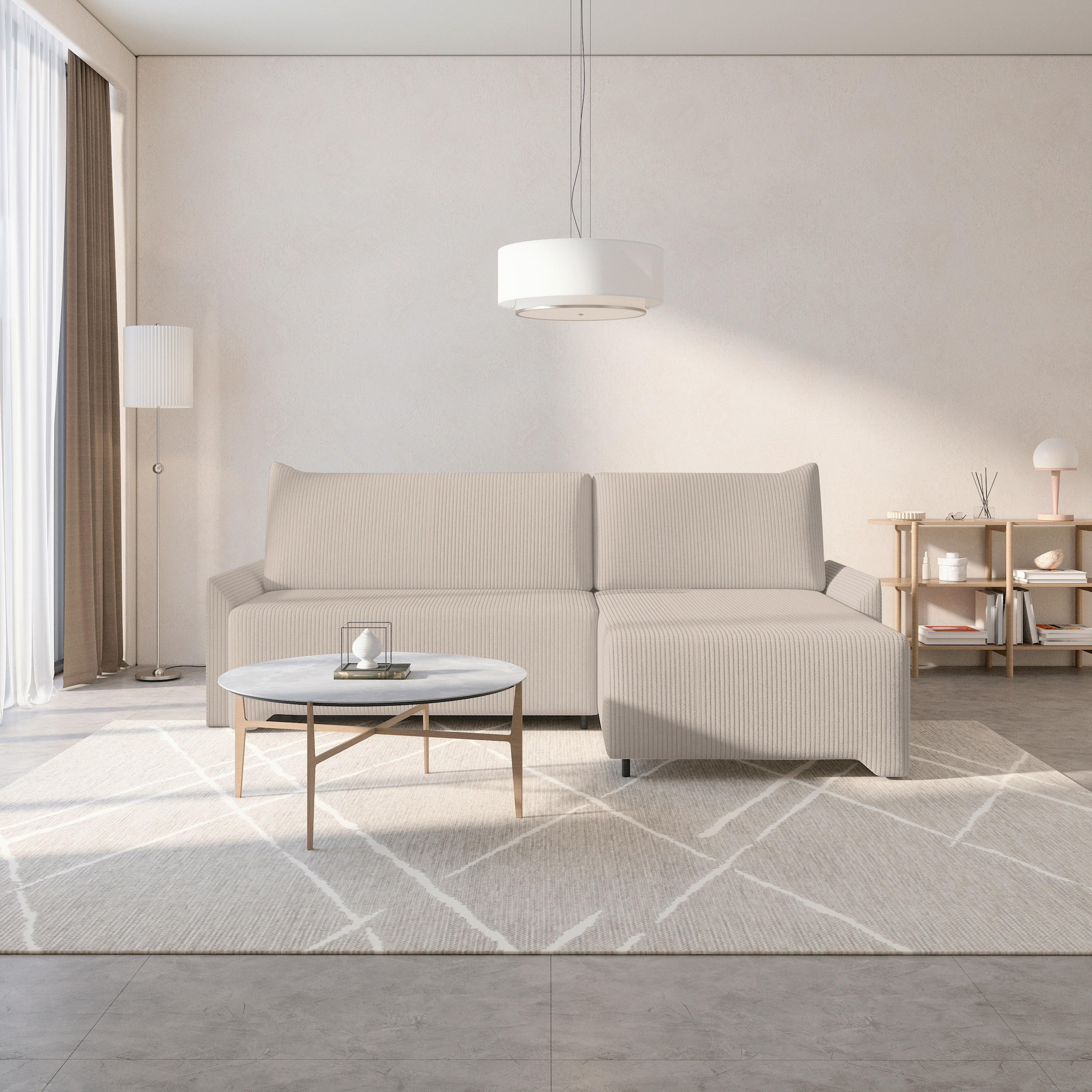 ECKSOFA LOCO in Cord Hellbraun  - Hellbraun, Design, Kunststoff/Textil (245/174cm) - MID.YOU