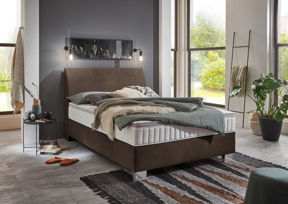 BOXSPRINGBETT 100/200 cm  in Braun  - Chromfarben/Braun, Konventionell, Kunststoff/Textil (100/200cm) - Hom`in