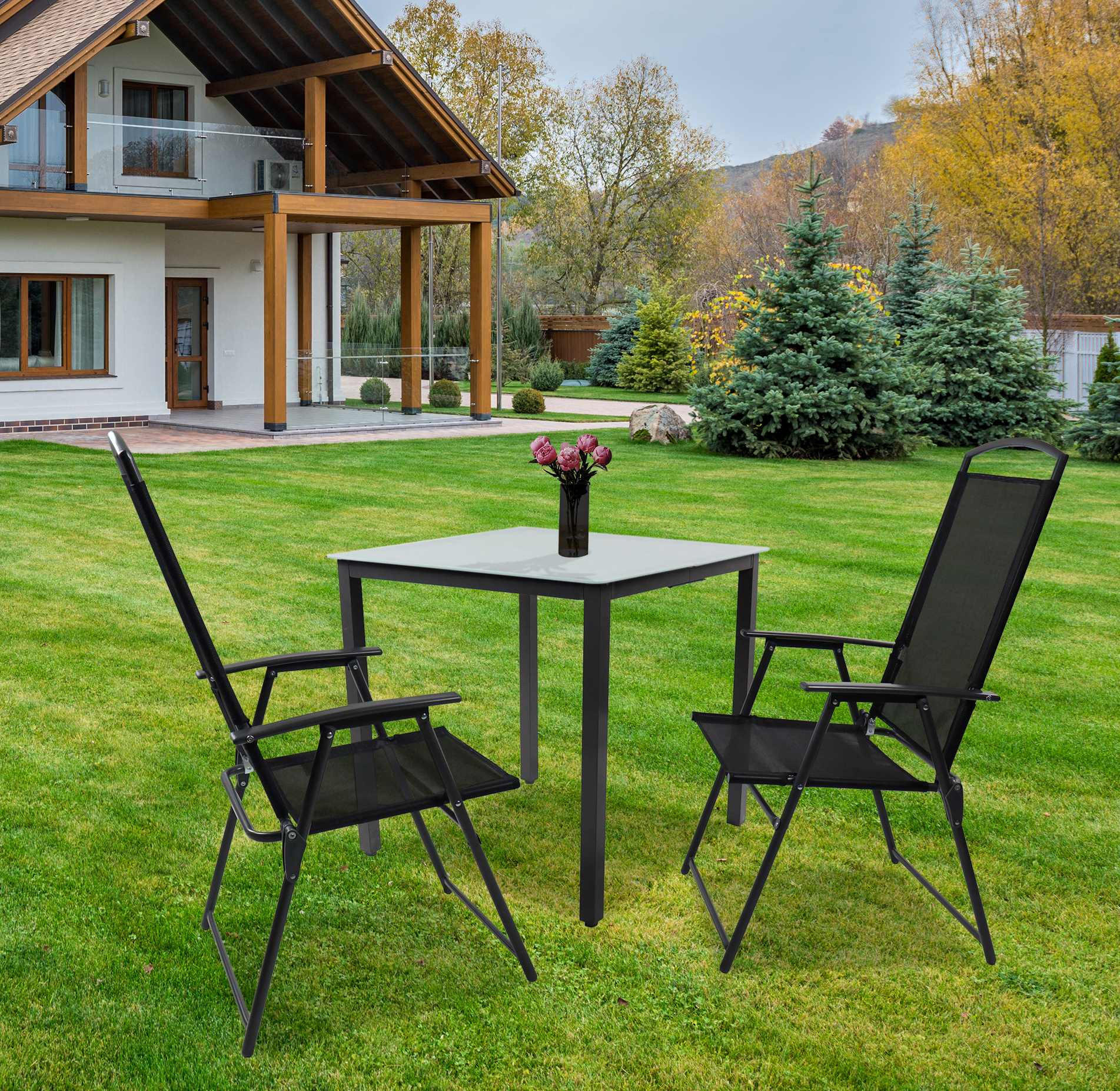 GARTENTISCHGRUPPE   - Anthrazit/Schwarz, Basics, Glas/Metall - Gardenson