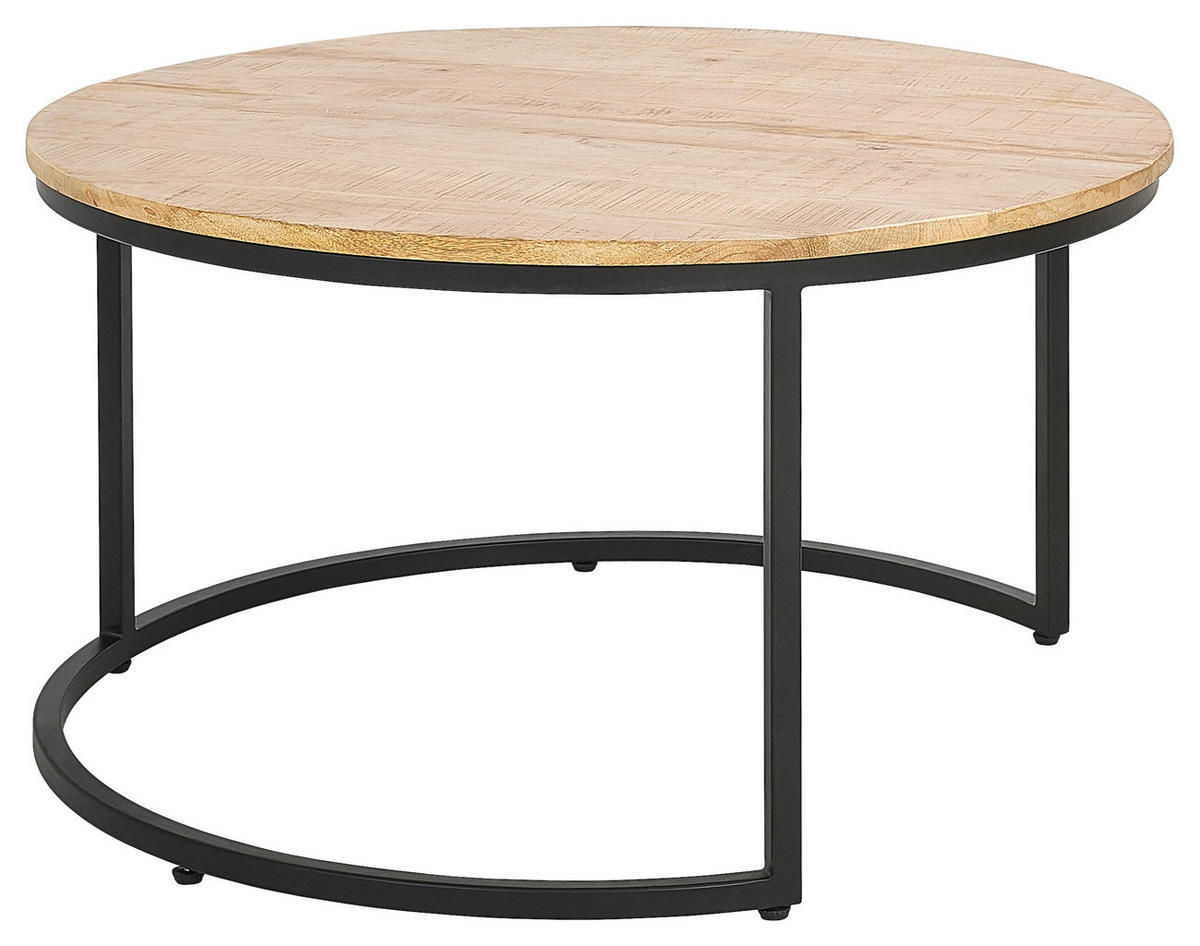 COUCHTISCHSET Mangoholz vollmassiv rund Naturfarben  - Schwarz/Naturfarben, Design, Holz (60/80/60/80/42/45cm) - Carryhome