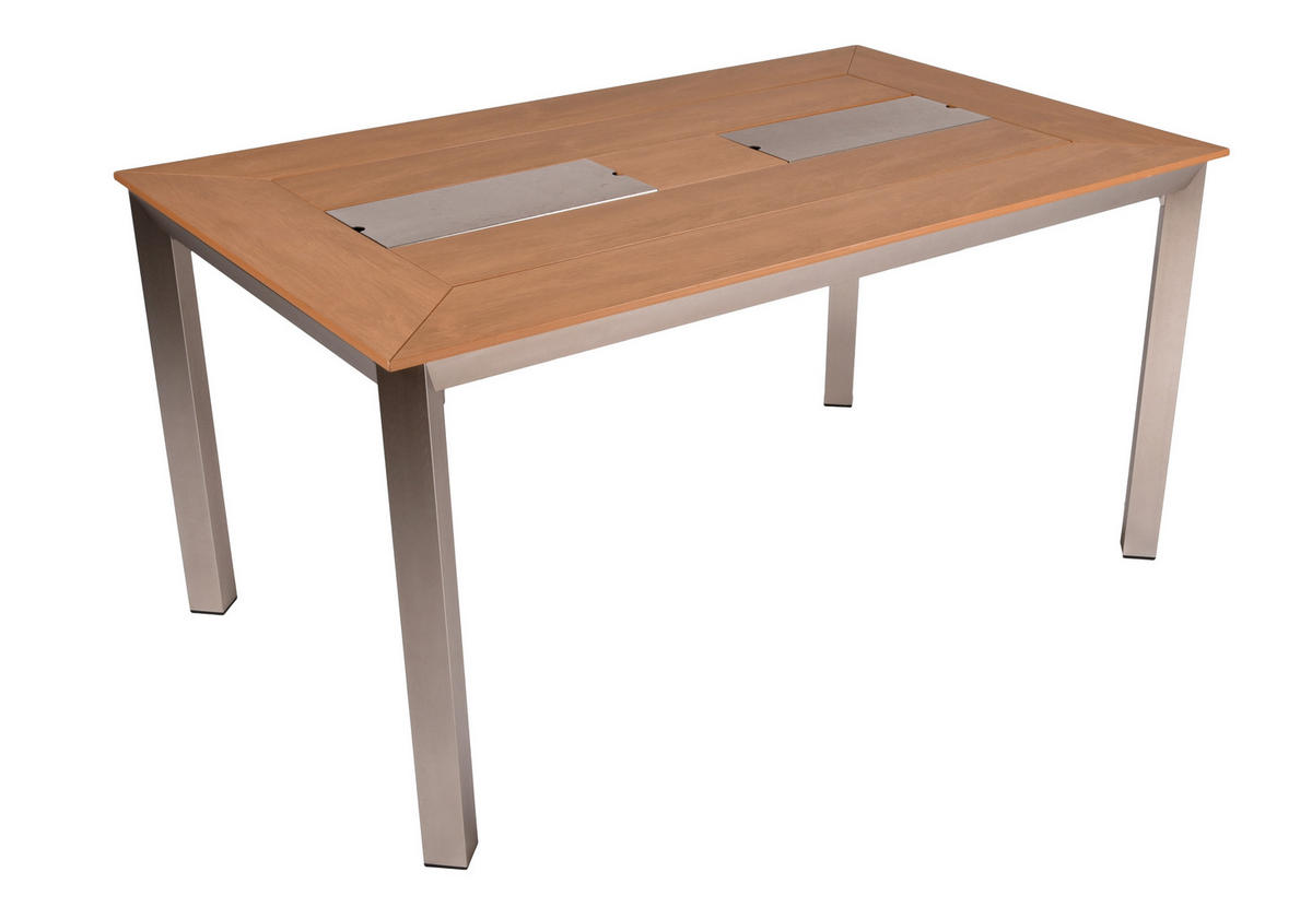 GARTENTISCH 150/70/75 cm Metall, Kunststoff rechteckig  - Champagner/Grau, Basics, Kunststoff/Metall (150/70/75cm) - Gardenson