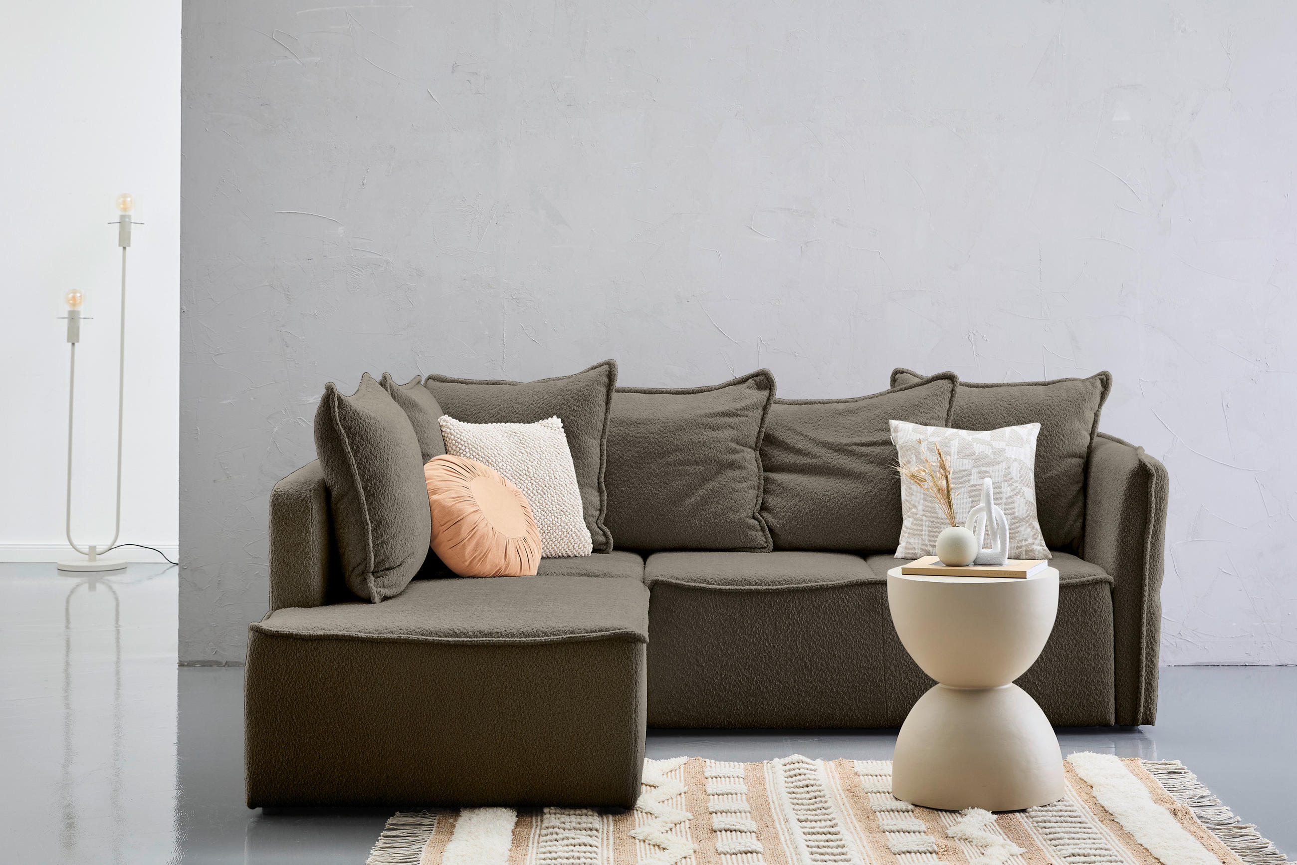 ECKSOFA in Chenille Taupe  - Taupe/Schwarz, Konventionell, Kunststoff/Textil (193/233cm) - Carryhome