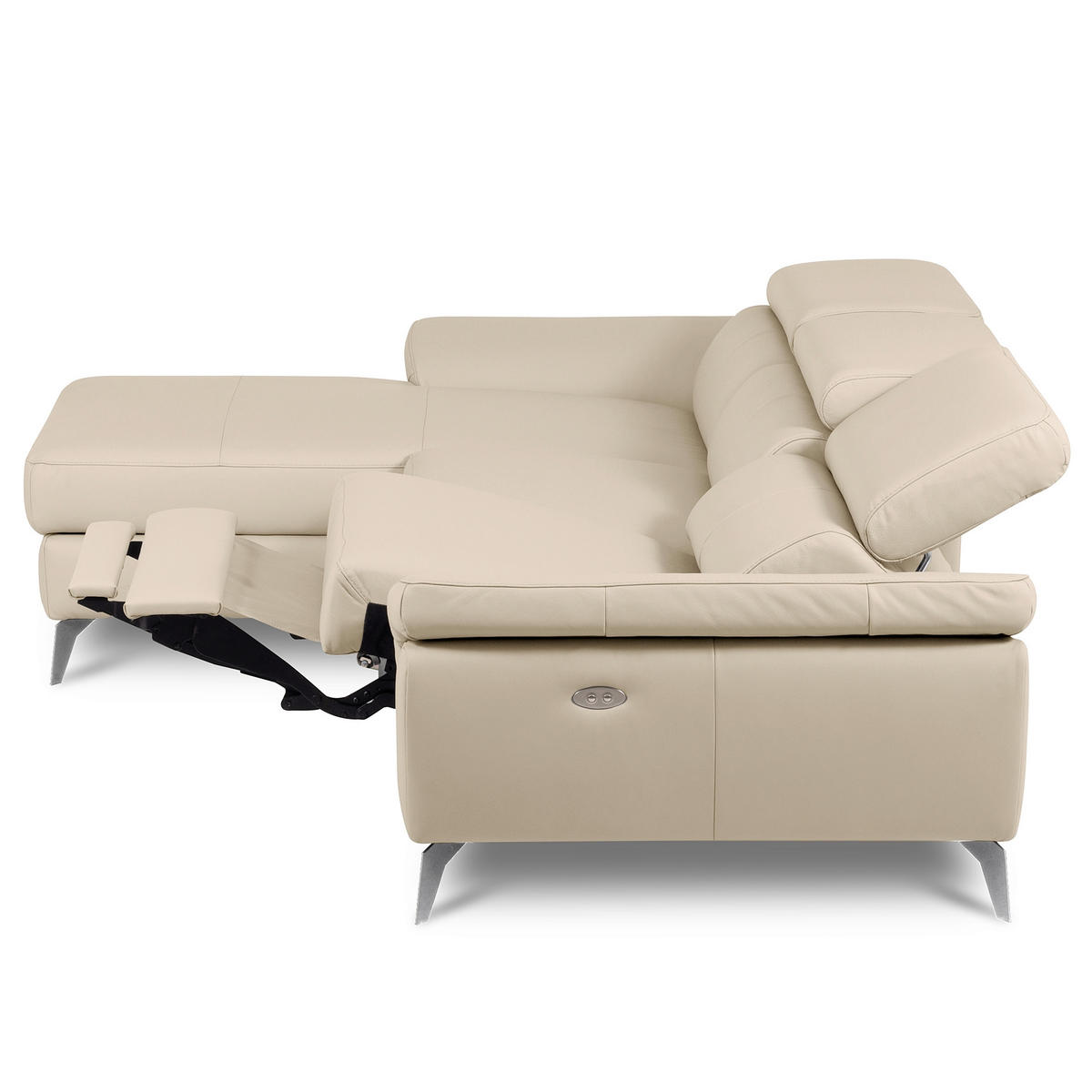 ECKSOFA SONO in Lederlook Echtleder Grau Bettkasten, Armteilverstellung, Kopfteilverstellung  252/179 cm  - Chromfarben/Grau, Design, Leder/Textil (252/179cm) - Livetastic