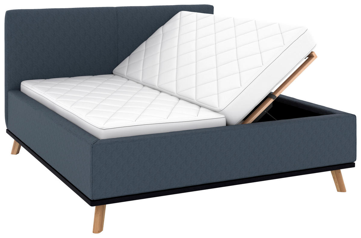 POLSTERBETT Matratze, Lattenrost, Bettkasten 180/200 cm  in Dunkelblau  - Eichefarben/Weiß, Design, Holz/Textil (180/200cm) - Musterring