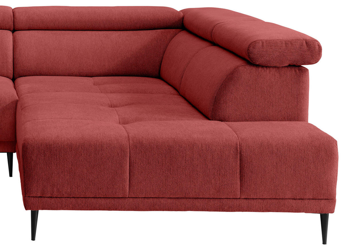 ECKSOFA INTERA Rot Struktur Kopfteilverstellung, Sitzvorzug  - Rot/Schwarz, KONVENTIONELL, Textil/Metall (305/225cm) - Livetastic