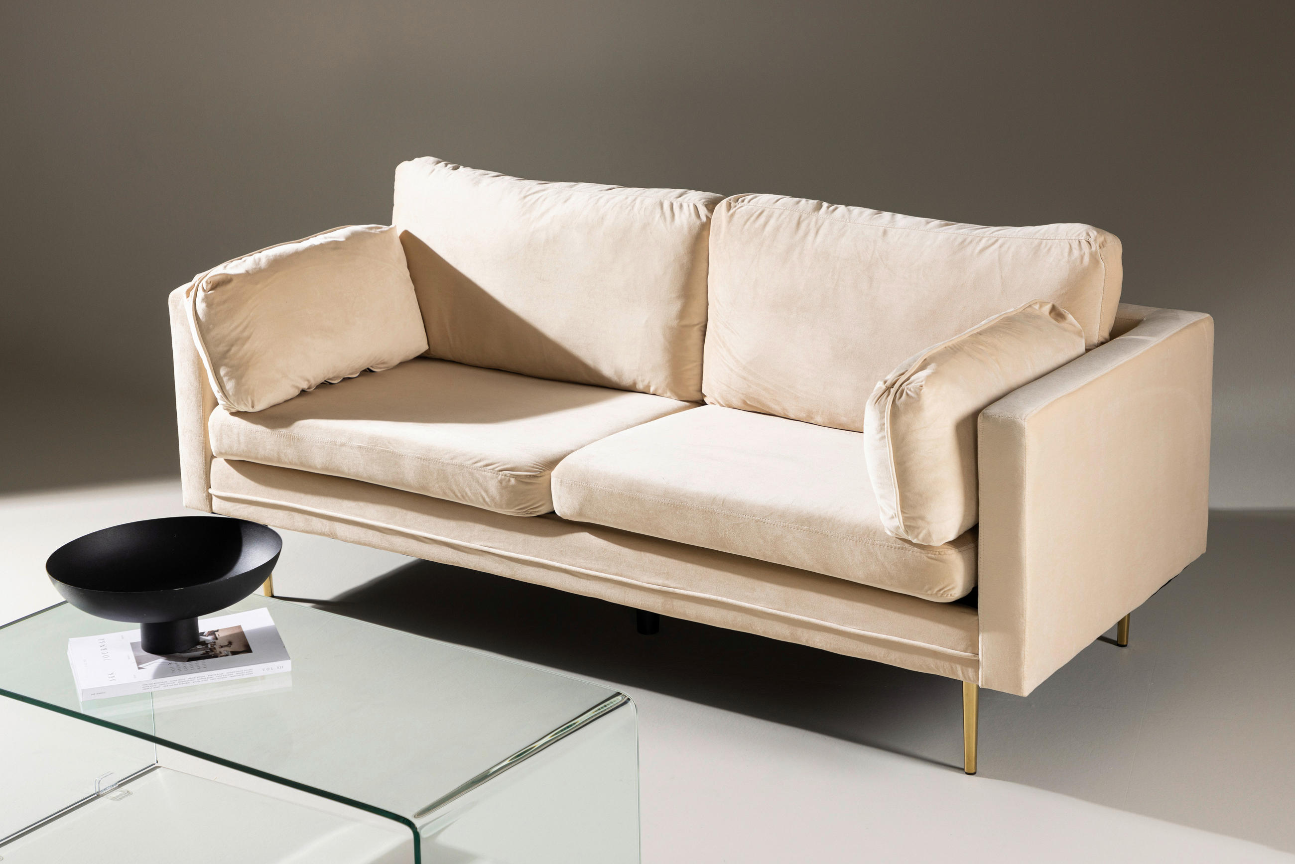 2-SITZER-SOFA Goldfarben, Beige  - Beige/Goldfarben, Design, Textil/Metall (203/84/90cm) - Livetastic