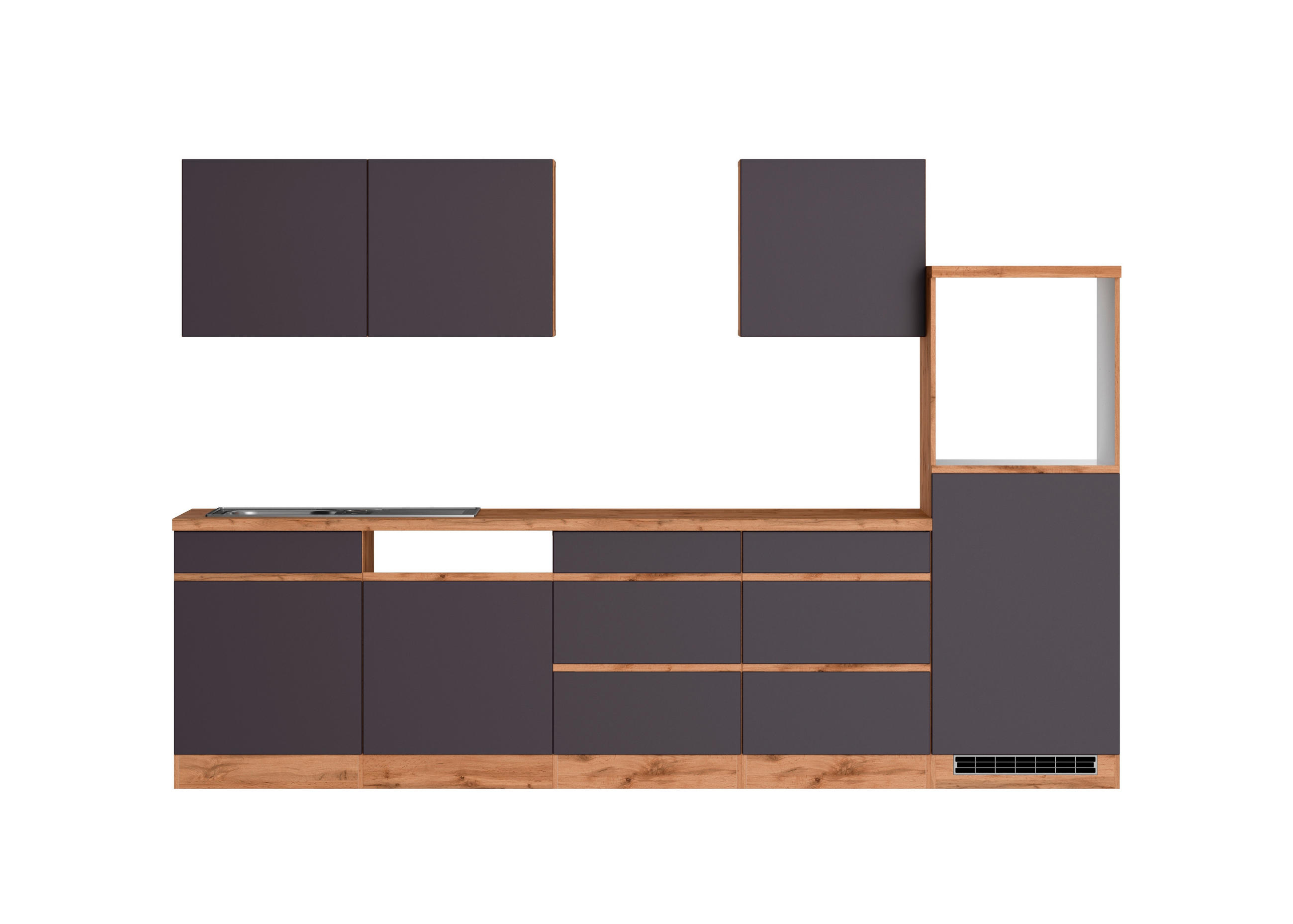 KÜCHENLEERBLOCK 300 cm   in Grau, Eiche Wotan  - Eiche Wotan/Grau, Design, Holzwerkstoff (300cm) - Held
