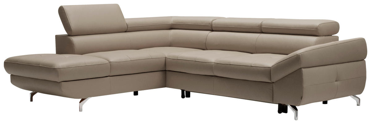 ECKSOFA in Echtleder Haselnussfarben  - Chromfarben/Haselnussfarben, Design, Leder/Metall (220/270cm) - Novel