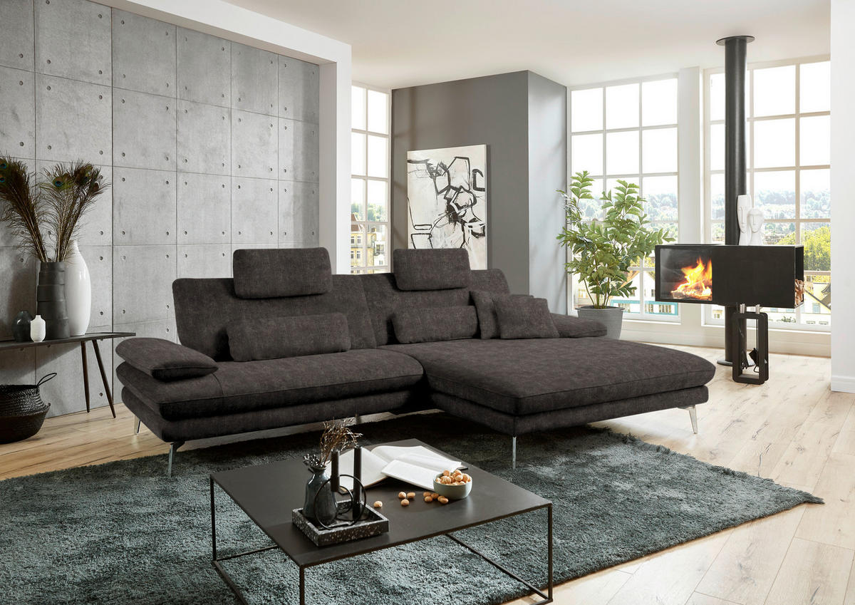 ECKSOFA in Velours Dunkelbraun  - Dunkelbraun/Schwarz, Design, Textil/Metall (284/184cm) - Dieter Knoll