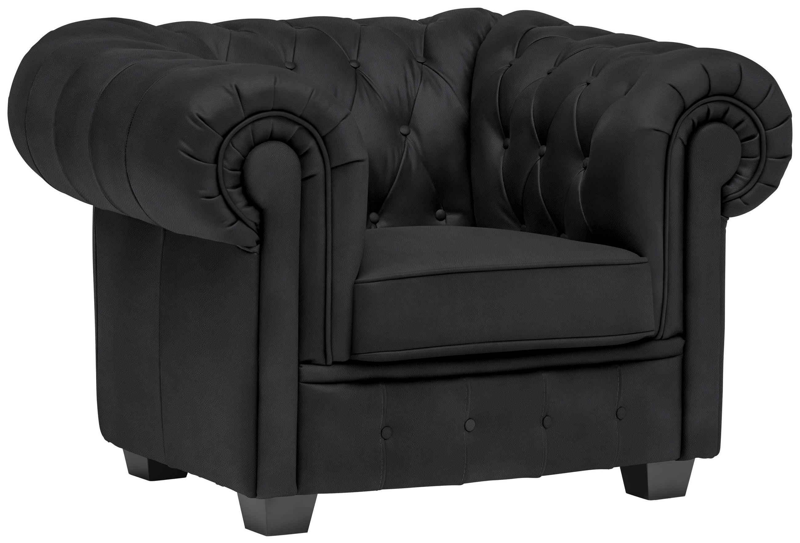 CHESTERFIELD-SESSEL in Lederlook Schwarz  - Wengefarben/Schwarz, Lifestyle, Holz/Textil (115/76,5/96cm) - Landscape
