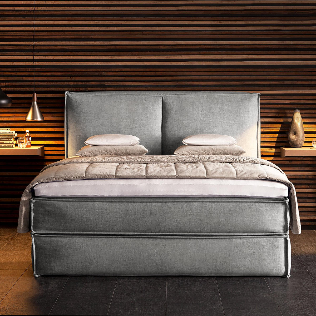 BOXSPRINGBETT 160/200 cm  in Hellgrau  - Hellgrau/Schwarz, Design, Textil (160/200cm) - home24