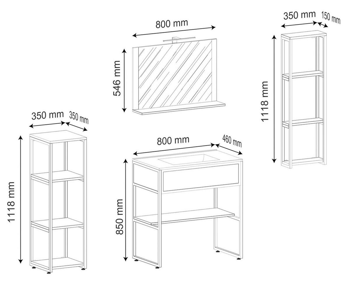 BADEZIMMER 5-teilig  in  - Honigeiche/Weiss, Modern, Glas/Keramik (80/85/46cm) - MID.YOU