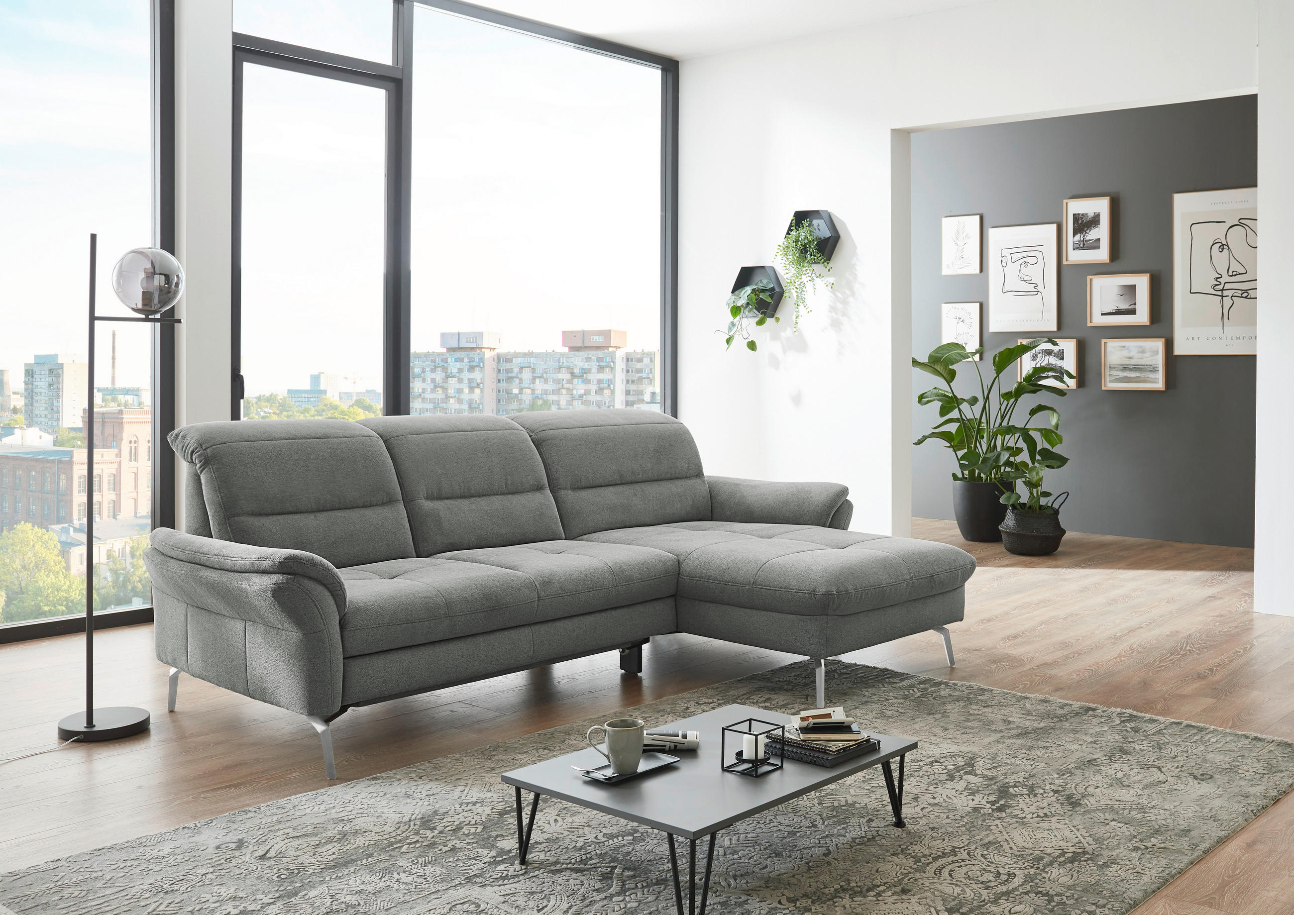 ECKSOFA Hellgrau Flachgewebe  - Hellgrau, Design, Textil/Metall (260/181cm) - Beldomo Speed