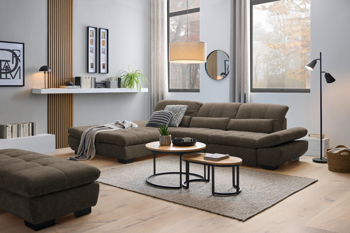 ECKSOFA  in Flachgewebe Braun  204/341 cm  - Schwarz/Braun, Design, Textil/Metall (204/341cm) - Xora