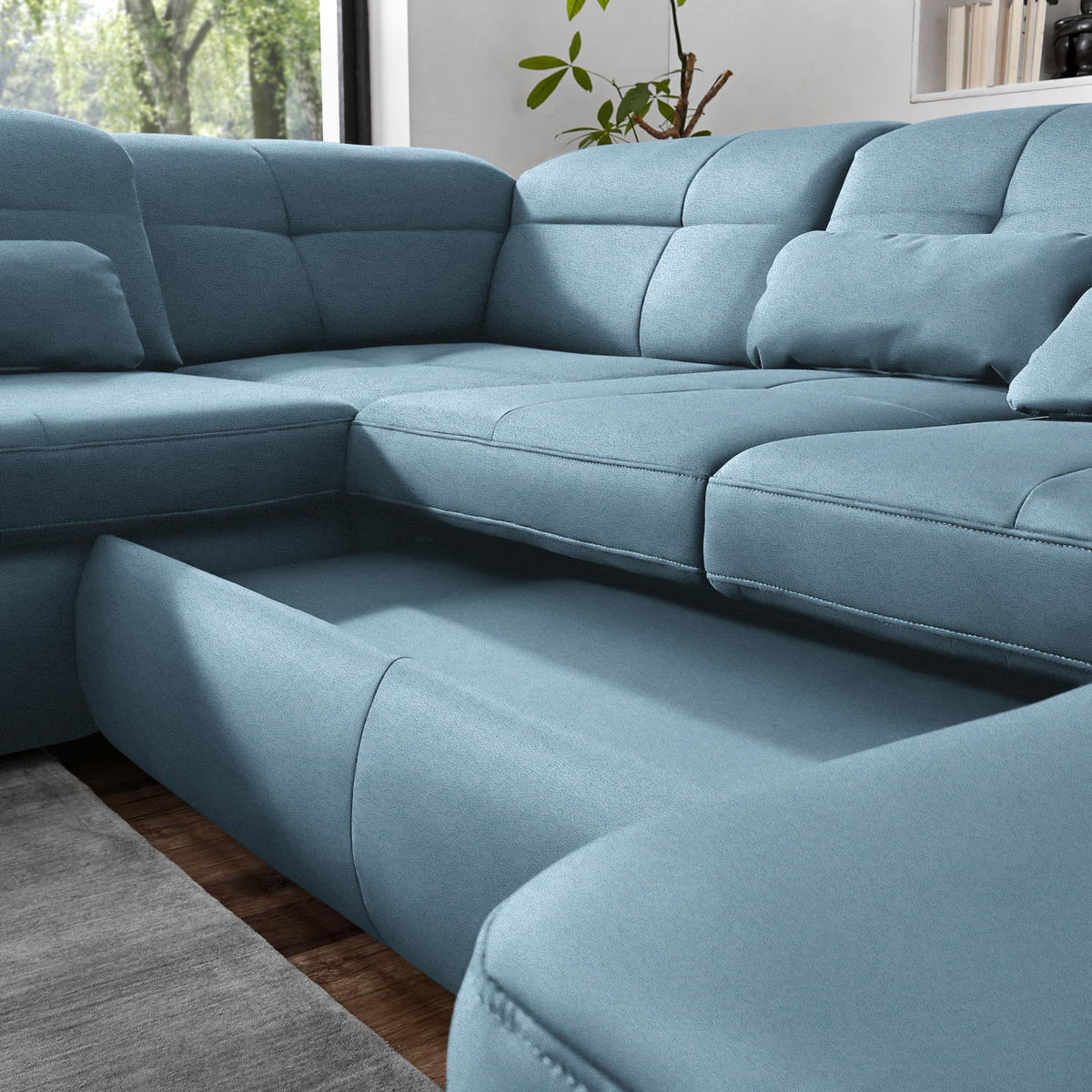 WOHNLANDSCHAFT  in Mikrofaser Hellblau  - Chromfarben/Hellblau, Design, Holzwerkstoff/Textil (260/371/195cm) - Beldomo Style