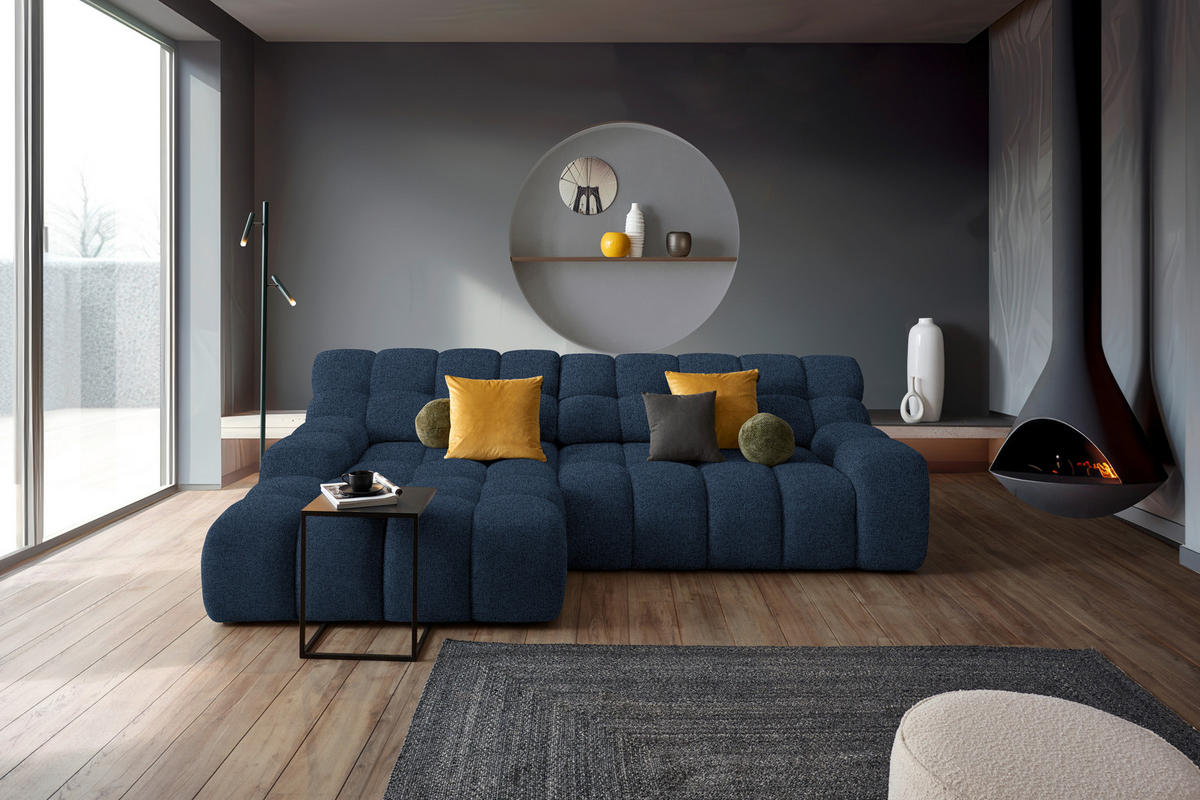 ECKSOFA  in Webstoff Dunkelblau  180/297 cm  - Schwarz/Dunkelblau, MODERN, Kunststoff/Textil (180/297cm) - Welnova