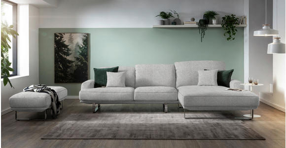 ECKSOFA in Flachgewebe Hellgrau 304/184 cm - Chromfarben/Hellgrau, Design, Textil/Metall (304/184cm) - Dieter Knoll