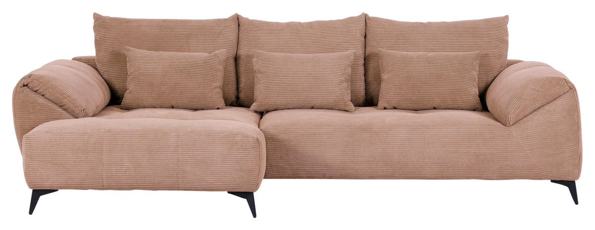 ECKSOFA in Cord Altrosa  - Schwarz/Altrosa, Konventionell, Textil/Metall (176/311cm) - Carryhome