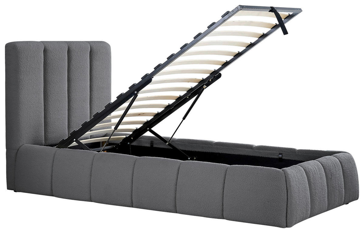 POLSTERBETT gepolstertes Kopfteil, Lattenrost, Bettkasten 90/200 cm  in Grau  - Schwarz/Naturfarben, Design, Holz/Kunststoff (90/200cm) - Boxxx