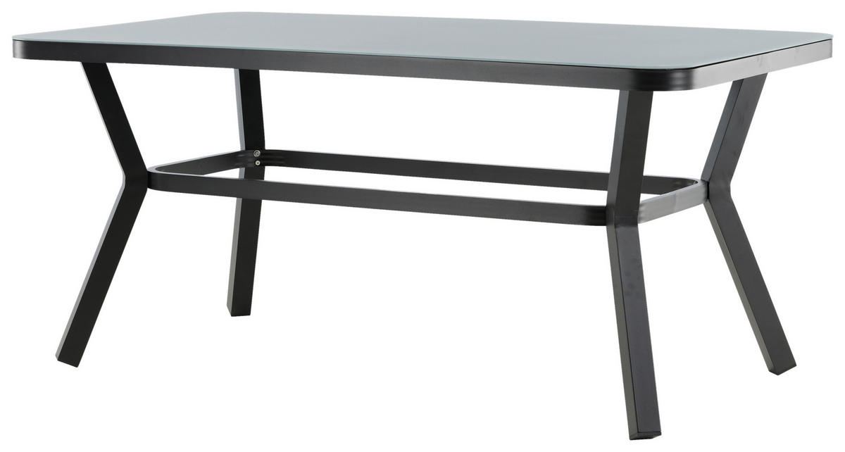 GARTENTISCH 160/90/74 cm Metall, Glas rechteckig  - Schwarz/Grau, KONVENTIONELL, Glas/Metall (160/90/74cm) - Gardenson
